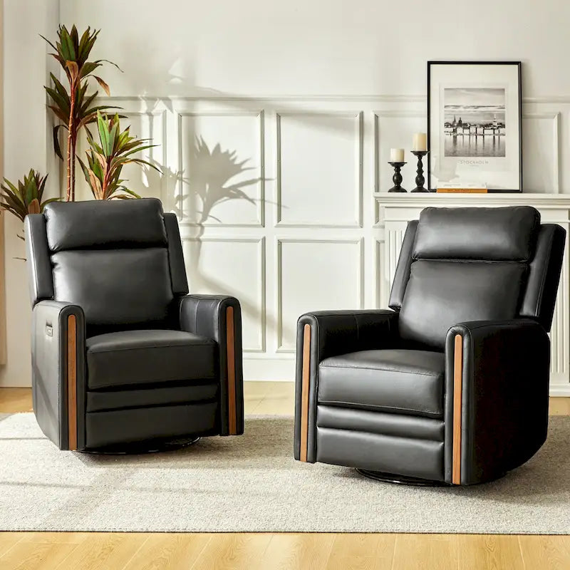Lot de 2 Fauteuils Inclinables Pivotants à Bascule Électriques Modernes Jaime en Cuir Véritable avec Appui-Tête et Repose-Pieds Réglables par HULALA HOME