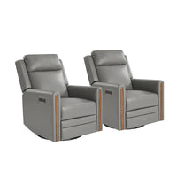 Lot de 2 Fauteuils Inclinables Pivotants à Bascule Électriques Modernes Jaime en Cuir Véritable avec Appui-Tête et Repose-Pieds Réglables par HULALA HOME