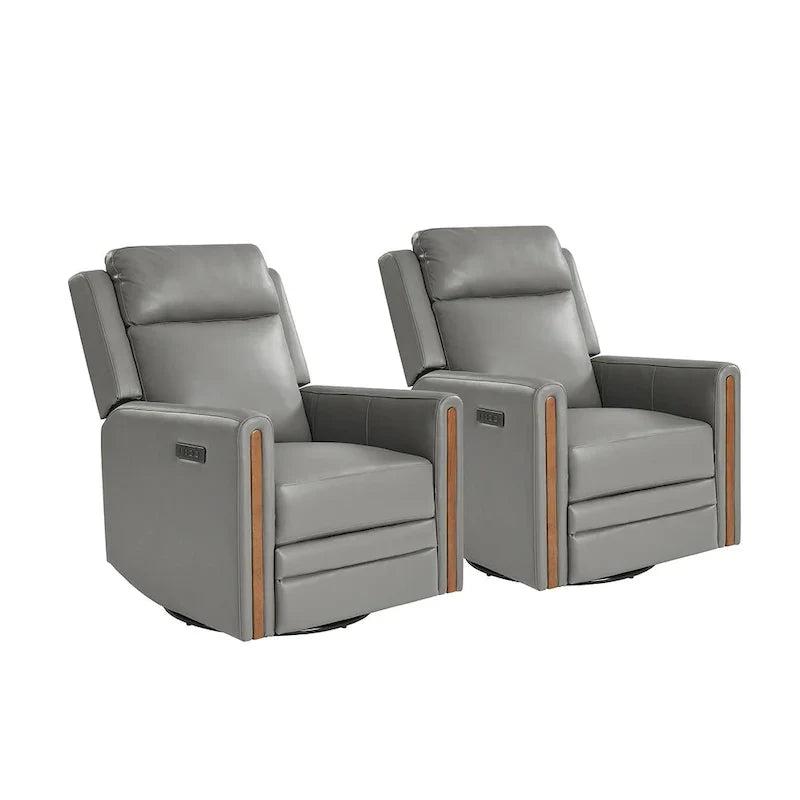 Lot de 2 Fauteuils Inclinables Pivotants à Bascule Électriques Modernes Jaime en Cuir Véritable avec Appui-Tête et Repose-Pieds Réglables par HULALA HOME