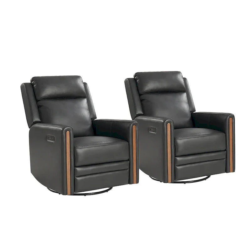 Lot de 2 Fauteuils Inclinables Pivotants à Bascule Électriques Modernes Jaime en Cuir Véritable avec Appui-Tête et Repose-Pieds Réglables par HULALA HOME