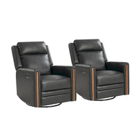 Lot de 2 Fauteuils Inclinables Pivotants à Bascule Électriques Modernes Jaime en Cuir Véritable avec Appui-Tête et Repose-Pieds Réglables par HULALA HOME