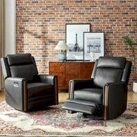 Lot de 2 Fauteuils Inclinables Pivotants à Bascule Électriques Modernes Jaime en Cuir Véritable avec Appui-Tête et Repose-Pieds Réglables par HULALA HOME