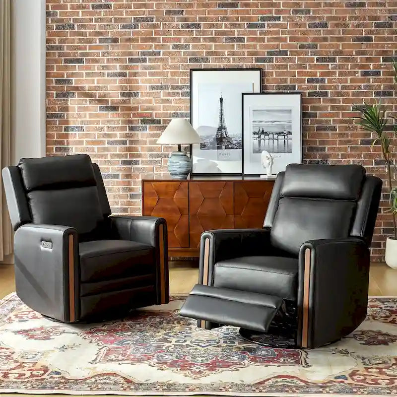 Lot de 2 Fauteuils Inclinables Pivotants à Bascule Électriques Modernes Jaime en Cuir Véritable avec Appui-Tête et Repose-Pieds Réglables par HULALA HOME