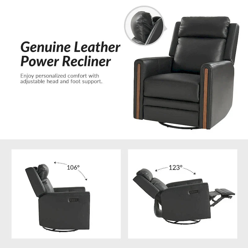 Lot de 2 Fauteuils Inclinables Pivotants à Bascule Électriques Modernes Jaime en Cuir Véritable avec Appui-Tête et Repose-Pieds Réglables par HULALA HOME