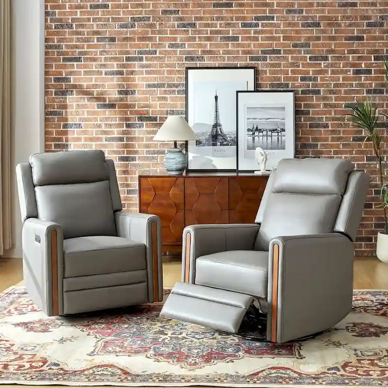 Lot de 2 Fauteuils Inclinables Pivotants à Bascule Électriques Modernes Jaime en Cuir Véritable avec Appui-Tête et Repose-Pieds Réglables par HULALA HOME
