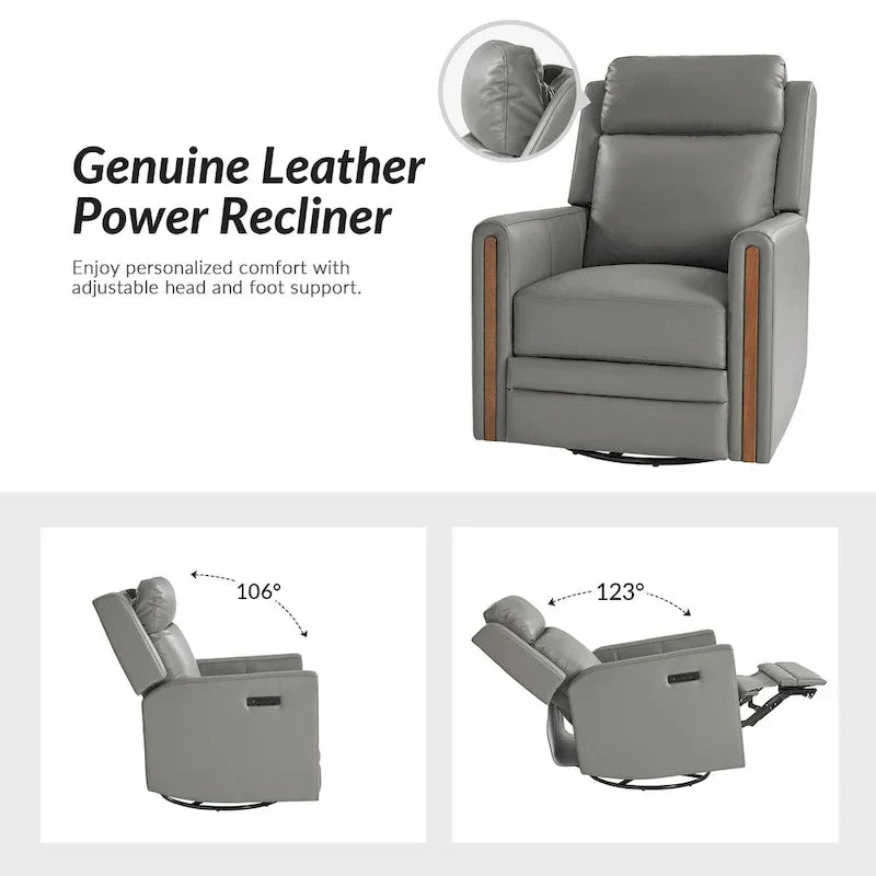 Lot de 2 Fauteuils Inclinables Pivotants à Bascule Électriques Modernes Jaime en Cuir Véritable avec Appui-Tête et Repose-Pieds Réglables par HULALA HOME