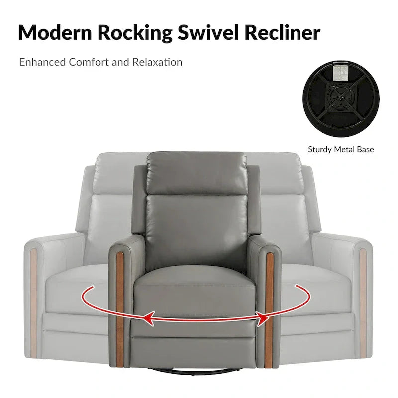 Lot de 2 Fauteuils Inclinables Pivotants à Bascule Électriques Modernes Jaime en Cuir Véritable avec Appui-Tête et Repose-Pieds Réglables par HULALA HOME
