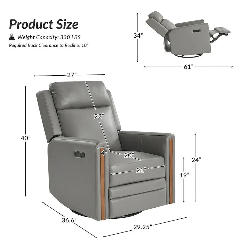 Lot de 2 Fauteuils Inclinables Pivotants à Bascule Électriques Modernes Jaime en Cuir Véritable avec Appui-Tête et Repose-Pieds Réglables par HULALA HOME