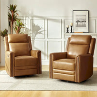 Lot de 2 Fauteuils Inclinables Pivotants à Bascule Électriques Modernes Jaime en Cuir Véritable avec Appui-Tête et Repose-Pieds Réglables par HULALA HOME