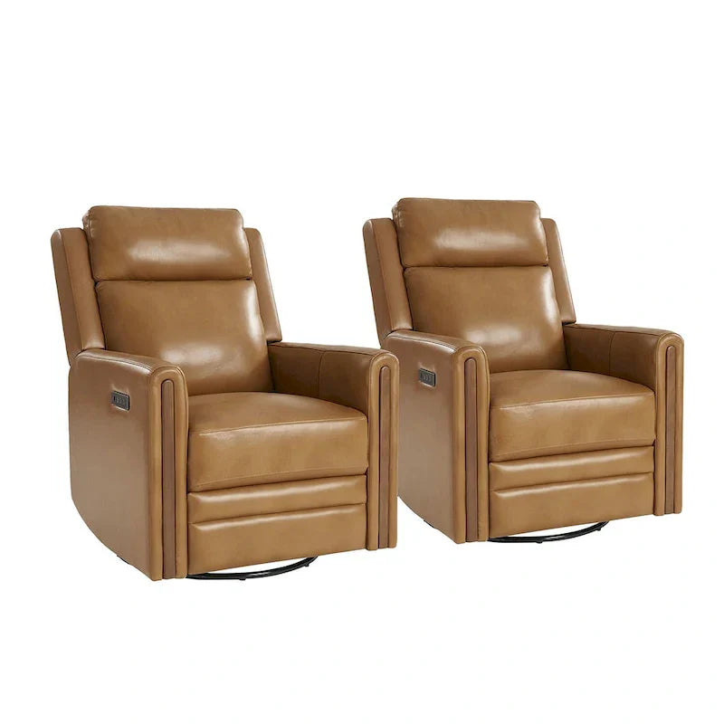 Lot de 2 Fauteuils Inclinables Pivotants à Bascule Électriques Modernes Jaime en Cuir Véritable avec Appui-Tête et Repose-Pieds Réglables par HULALA HOME