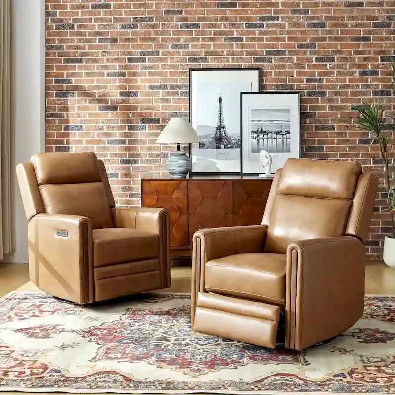 Lot de 2 Fauteuils Inclinables Pivotants à Bascule Électriques Modernes Jaime en Cuir Véritable avec Appui-Tête et Repose-Pieds Réglables par HULALA HOME