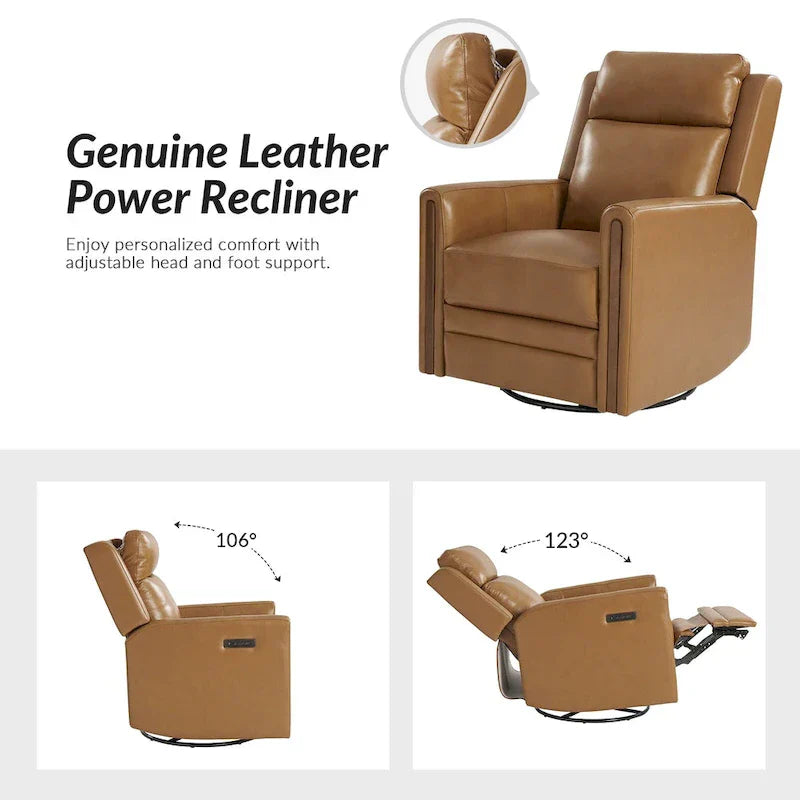 Lot de 2 Fauteuils Inclinables Pivotants à Bascule Électriques Modernes Jaime en Cuir Véritable avec Appui-Tête et Repose-Pieds Réglables par HULALA HOME