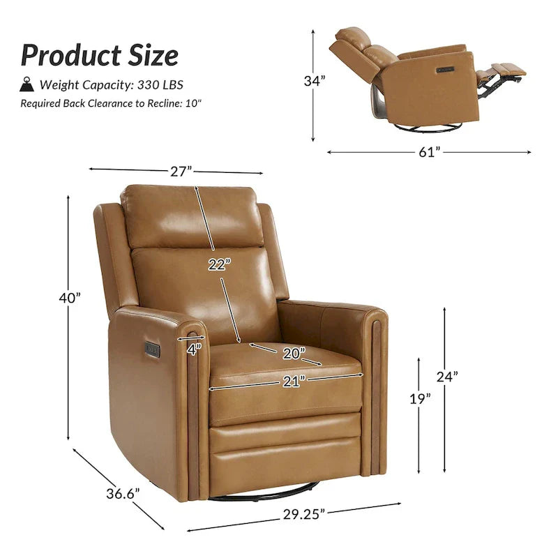 Lot de 2 Fauteuils Inclinables Pivotants à Bascule Électriques Modernes Jaime en Cuir Véritable avec Appui-Tête et Repose-Pieds Réglables par HULALA HOME