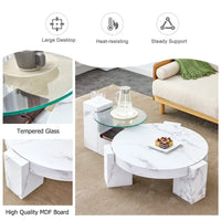 Table basse en MDF texture marbre avec table d'appoint. S'harmonise avec de multiples scènes. Convient pour le salon et la chambre à coucher.