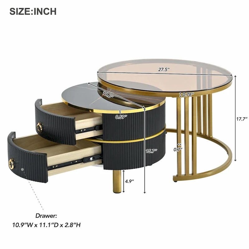 Ensemble de tables basses gigognes avec 2 tiroirs