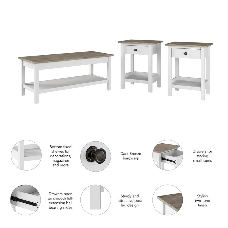 Table basse et tables d'appoint de la collection Mayfield Farmhouse de Bush Furniture