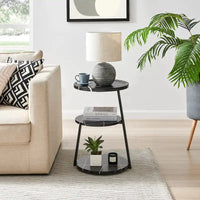 Table d'appoint Skylar à 3 niveaux avec plateau à rebord relevé et pieds asymétriques en métal de style moderne du milieu du siècle