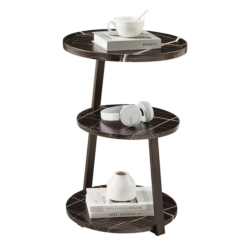 Table d'appoint Skylar à 3 niveaux avec plateau à rebord relevé et pieds asymétriques en métal de style moderne du milieu du siècle