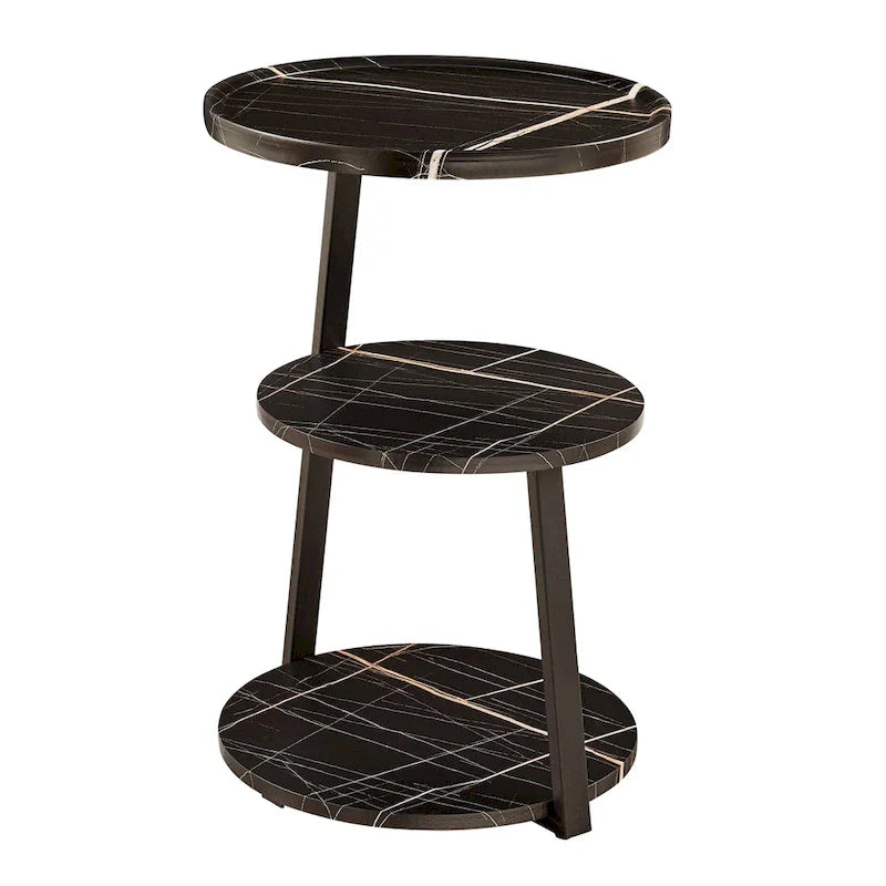 Table d'appoint Skylar à 3 niveaux avec plateau à rebord relevé et pieds asymétriques en métal de style moderne du milieu du siècle