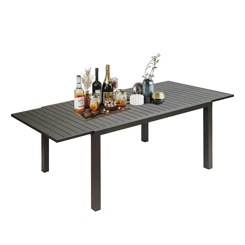 Table à manger extensible de patio 90 po, table d'extérieur en aluminium métallique pour 4 à 8 personnes, table rectangulaire pour bistrot de jardin