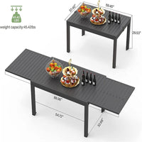 Table à manger extensible de patio 90 po, table d'extérieur en aluminium métallique pour 4 à 8 personnes, table rectangulaire pour bistrot de jardin