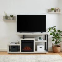 Meuble TV en bois classique, console multimédia pour TV jusqu'à 55 avec cheminée électrique