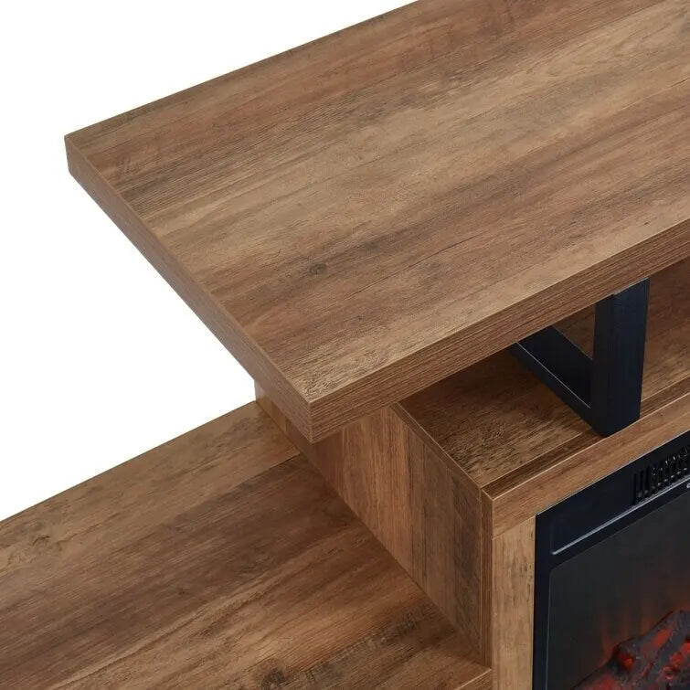 Meuble TV en bois classique, console multimédia pour TV jusqu'à 55 avec cheminée électrique