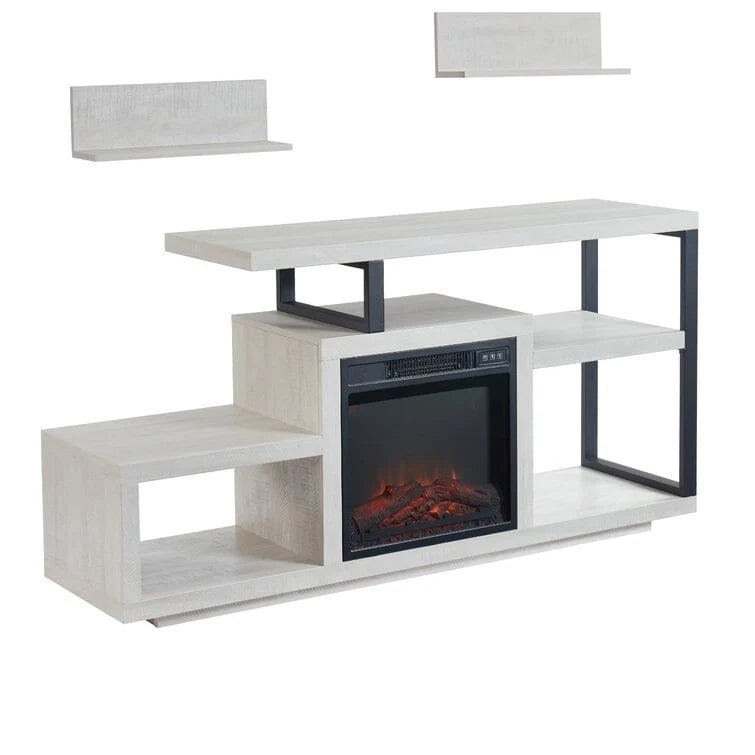 Meuble TV en bois classique, console multimédia pour TV jusqu'à 55 avec cheminée électrique