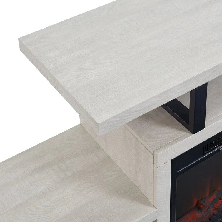 Meuble TV en bois classique, console multimédia pour TV jusqu'à 55 avec cheminée électrique