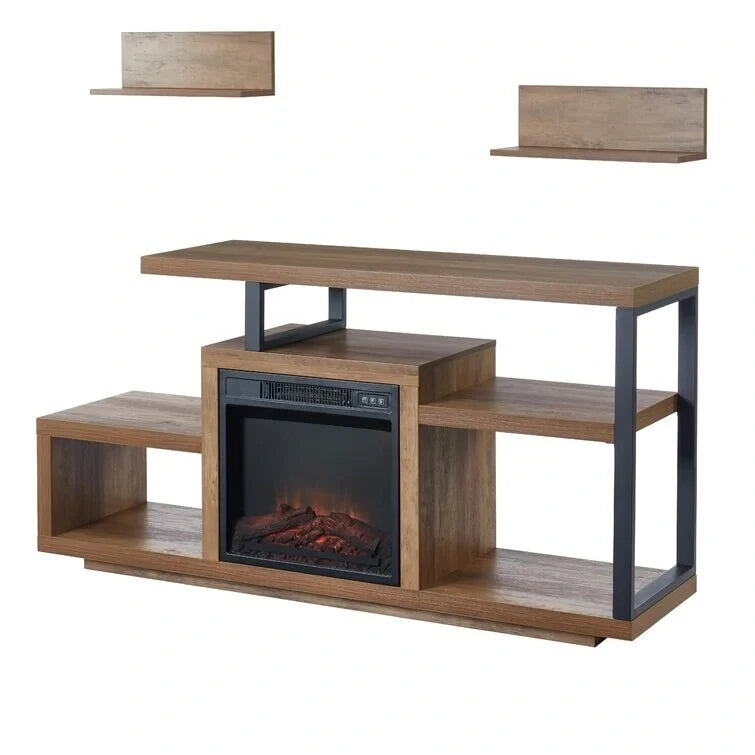 Meuble TV en bois classique, console multimédia pour TV jusqu'à 55 avec cheminée électrique