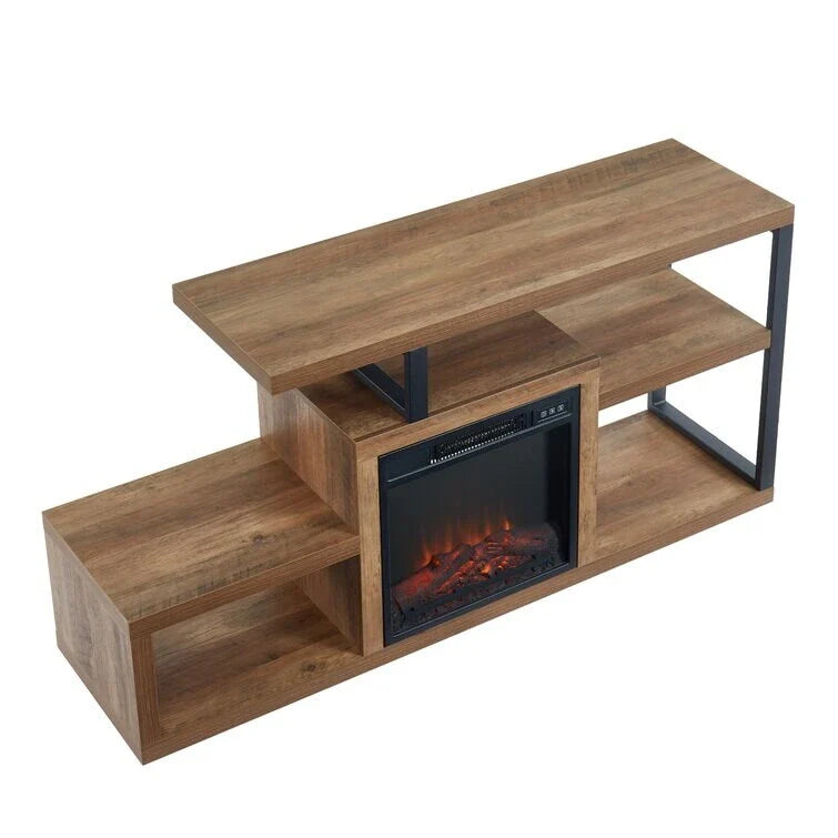 Meuble TV en bois classique, console multimédia pour TV jusqu'à 55 avec cheminée électrique