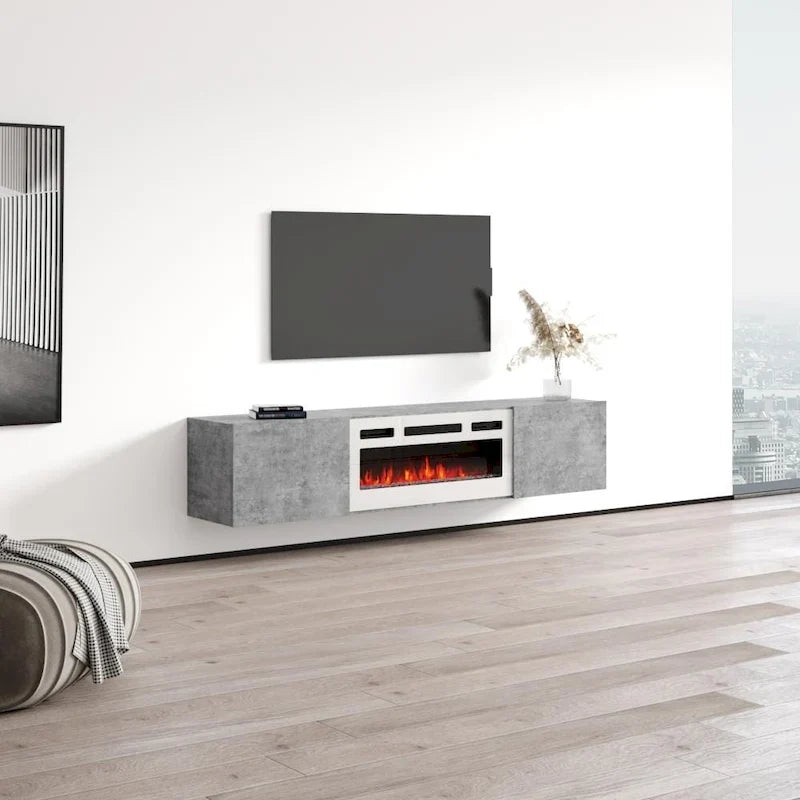 Meuble TV flottant Baja WH-EF avec cheminée