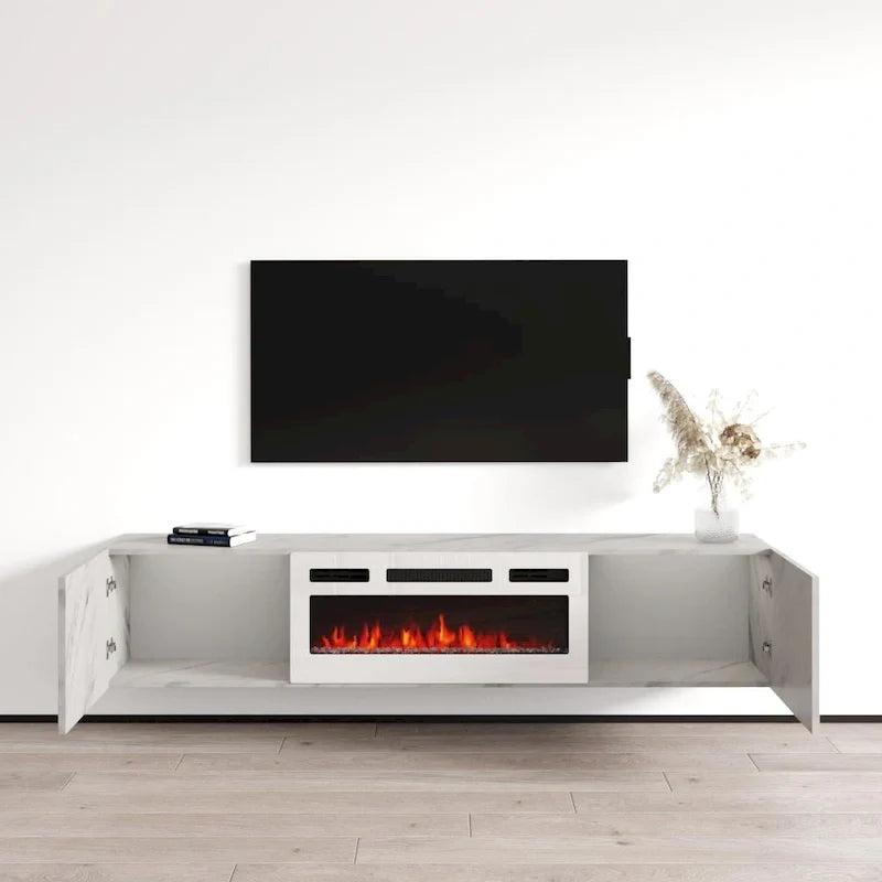 Meuble TV flottant Baja WH-EF avec cheminée