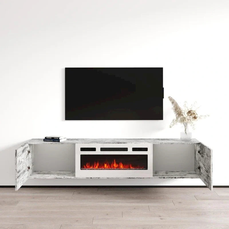 Meuble TV flottant Baja WH-EF avec cheminée