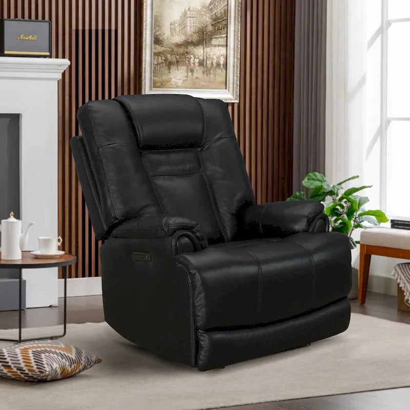 Fauteuil Inclinable Électrique Zéro Gravité en Cuir Pleine Fleur Noir avec Appui-Tête Réglable et Repose-Pieds Extensible