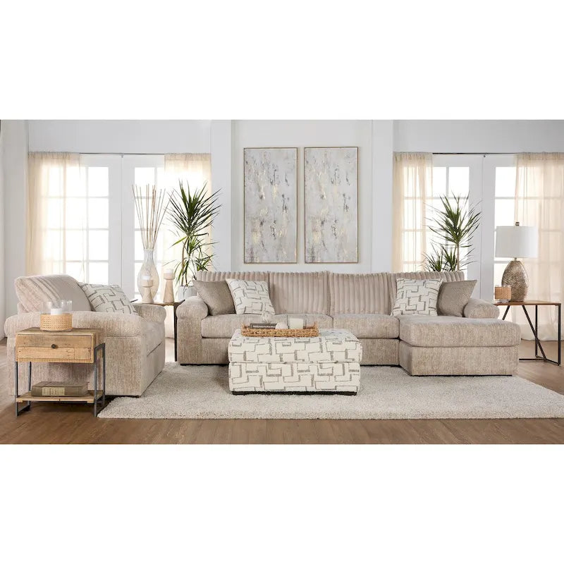 Roundhill Furniture Nason Canapé sectionnel à méridienne en velours côtelé à grosses côtes avec fauteuil et ottoman