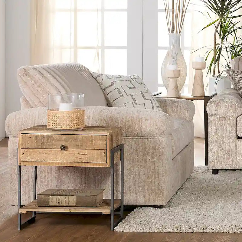 Roundhill Furniture Nason Canapé sectionnel à méridienne en velours côtelé à grosses côtes avec fauteuil et ottoman