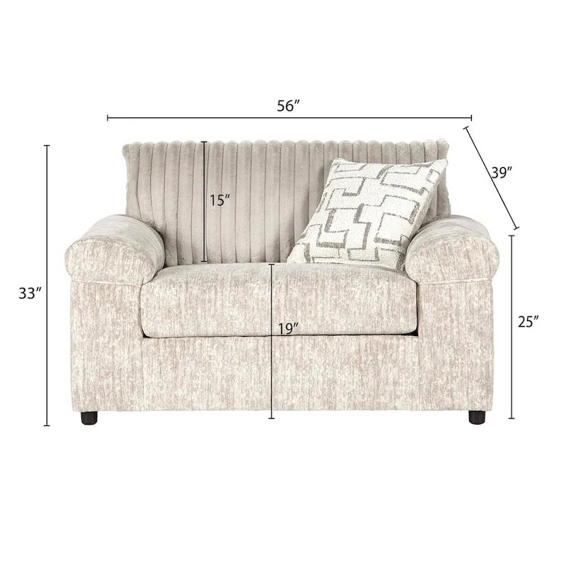 Roundhill Furniture Nason Canapé sectionnel à méridienne en velours côtelé à grosses côtes avec fauteuil et ottoman