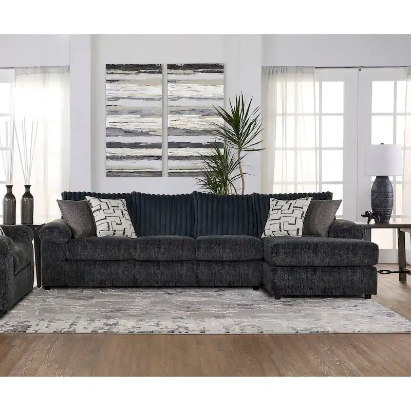 Roundhill Furniture Nason Canapé sectionnel à méridienne en velours côtelé à grosses côtes avec fauteuil et ottoman