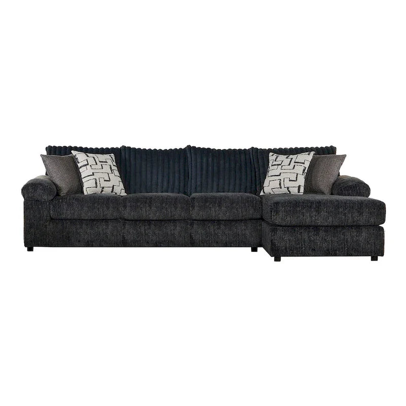 Roundhill Furniture Nason Canapé sectionnel à méridienne en velours côtelé à grosses côtes avec fauteuil et ottoman