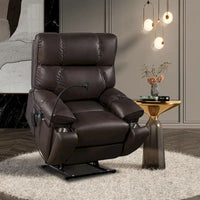 Fauteuil Inclinable avec Support Téléphone, Élévateur Électrique avec 2 Moteurs Massage et Chaleur pour Personnes Âgées, 2 Poches Latérales, Porte-Gobelets