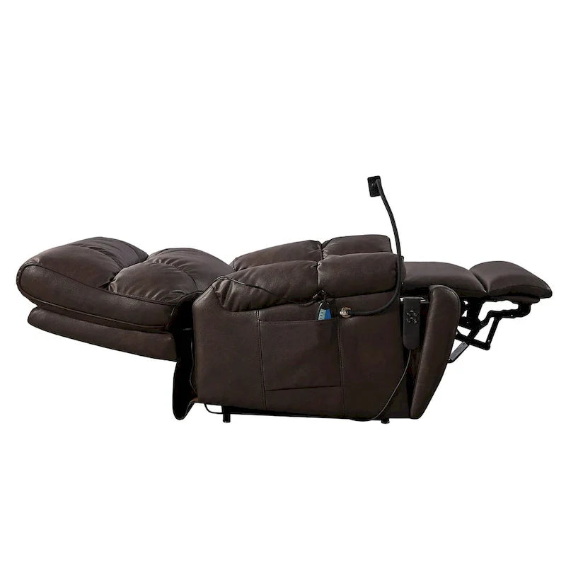 Fauteuil Inclinable avec Support Téléphone, Élévateur Électrique avec 2 Moteurs Massage et Chaleur pour Personnes Âgées, 2 Poches Latérales, Porte-Gobelets