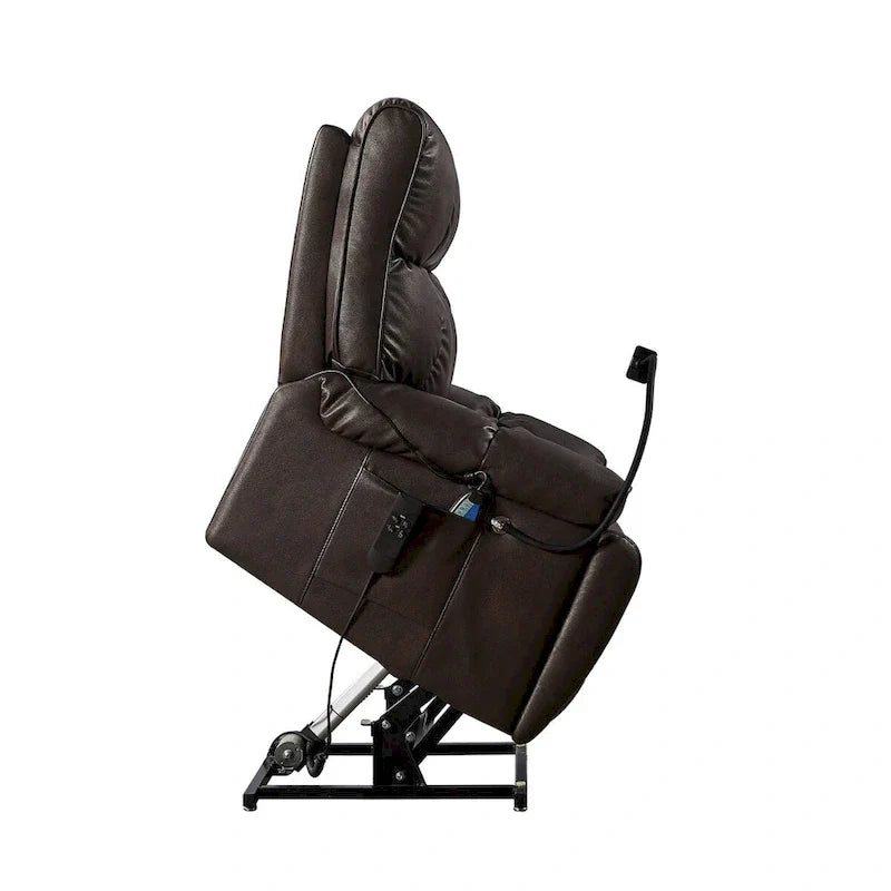 Fauteuil Inclinable avec Support Téléphone, Élévateur Électrique avec 2 Moteurs Massage et Chaleur pour Personnes Âgées, 2 Poches Latérales, Porte-Gobelets