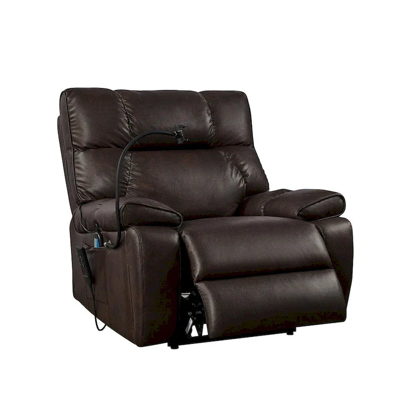 Fauteuil Inclinable avec Support Téléphone, Élévateur Électrique avec 2 Moteurs Massage et Chaleur pour Personnes Âgées, 2 Poches Latérales, Porte-Gobelets