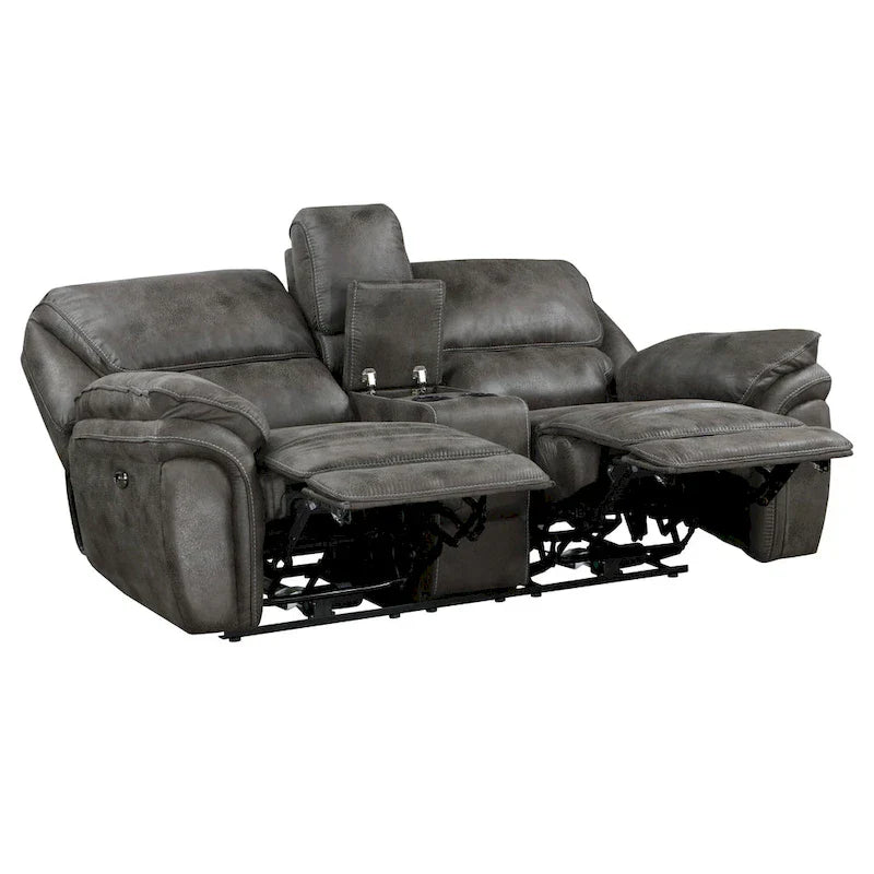 Tony Causeuse inclinable double électrique 80 pouces, porte-gobelets console, USB, gris