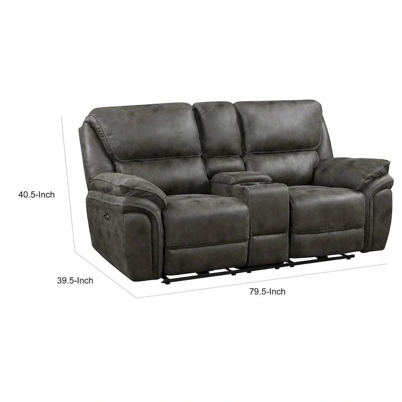 Tony Causeuse inclinable double électrique 80 pouces, porte-gobelets console, USB, gris