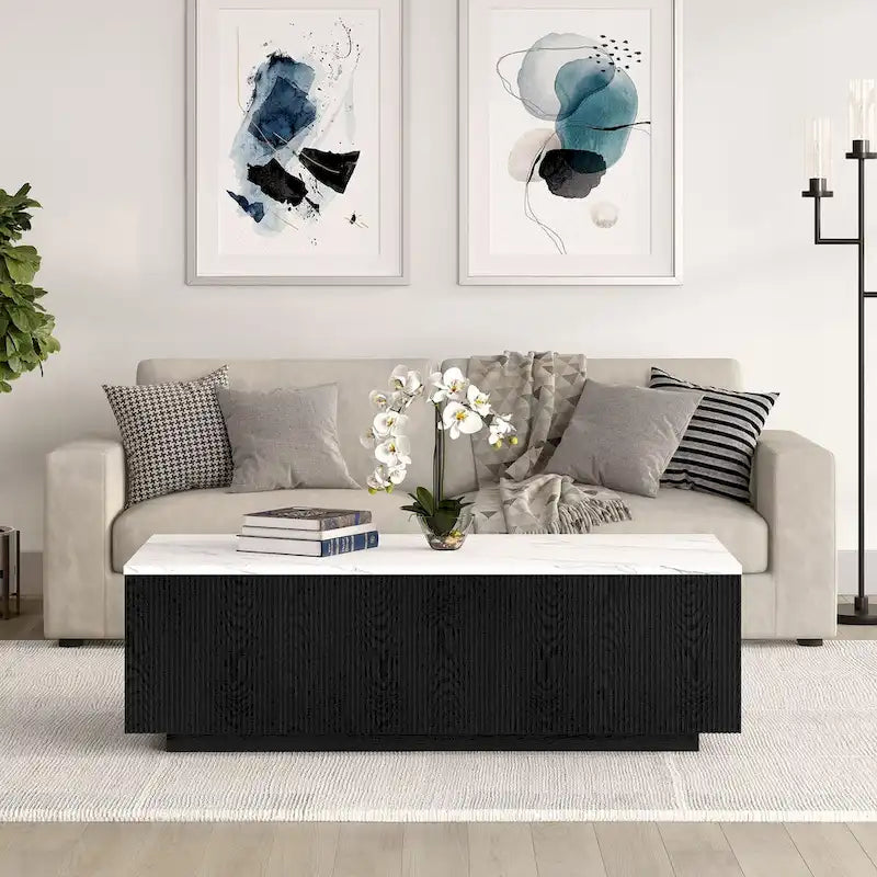 Table basse rectangulaire large Reyes 48 avec plateau effet marbre - 47,5 de large