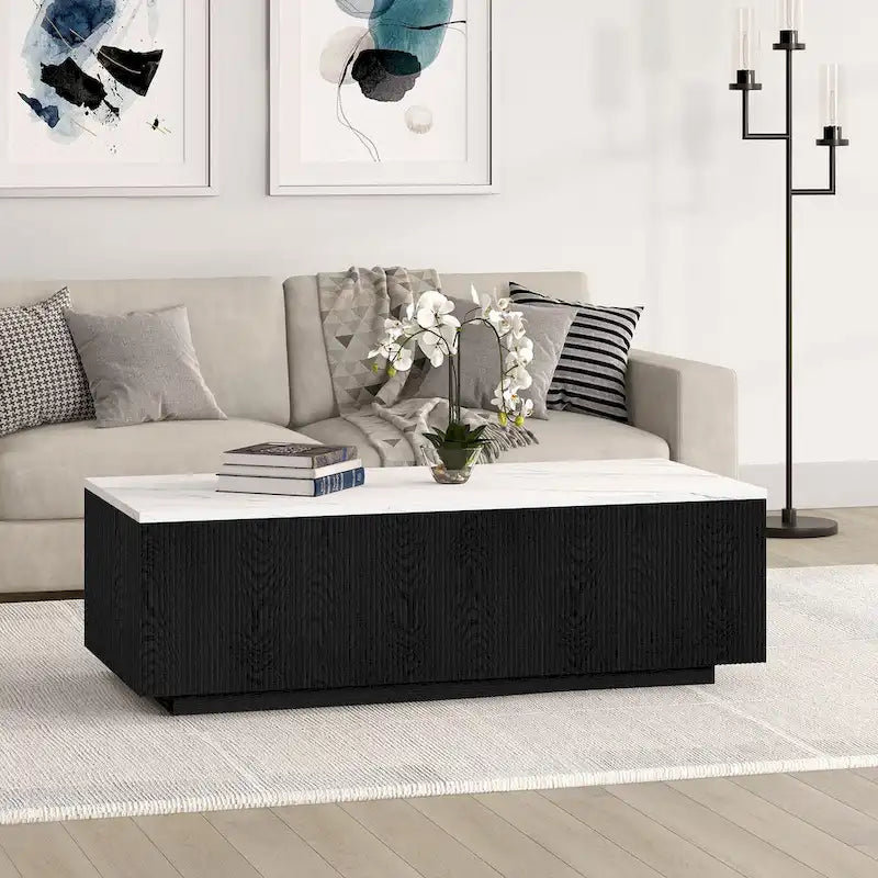 Table basse rectangulaire large Reyes 48 avec plateau effet marbre - 47,5 de large