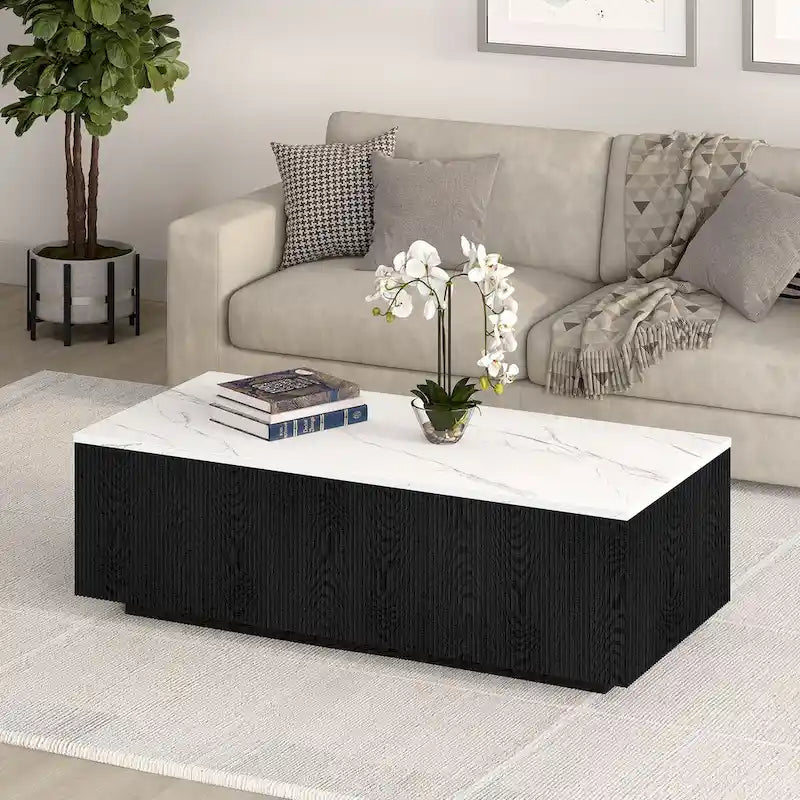 Table basse rectangulaire large Reyes 48 avec plateau effet marbre - 47,5 de large