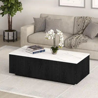 Table basse rectangulaire large Reyes 48 avec plateau effet marbre - 47,5 de large